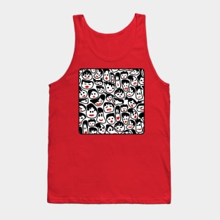 Wonky Faces With Red Lips All Over Print Tank Top